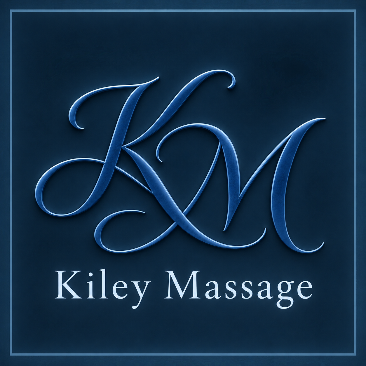 Interlocking cursive KM monogram with Kiley Massage below